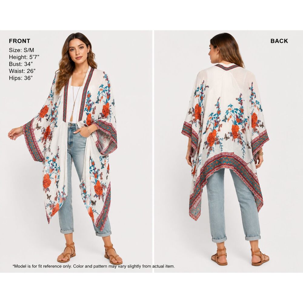 Flying Tomato Floral Butterfly Kimono Cardigan Open Front Festival Duster S/M